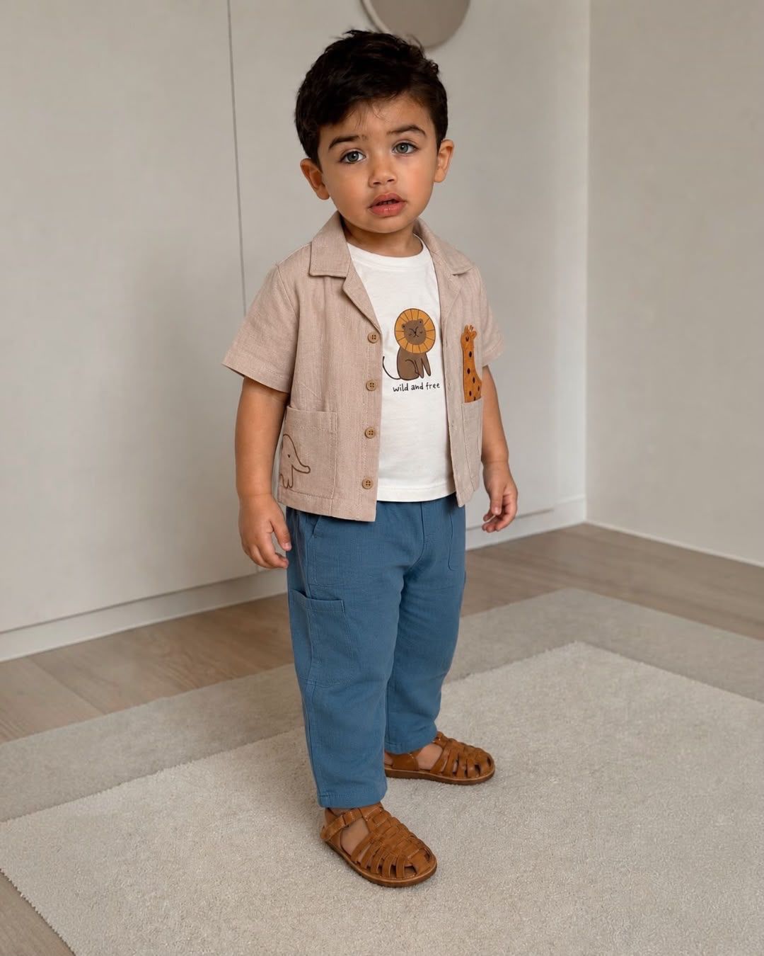 Baby Boys 3-Piece Safari Animal Set – Jacket, T-Shirt & Trousers