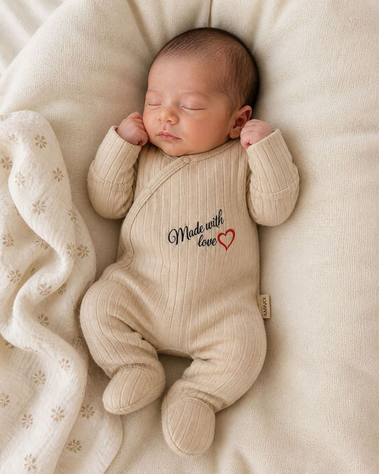 Made With Love Baby Ribbed Sleepsuit | Newborn Footie Romper