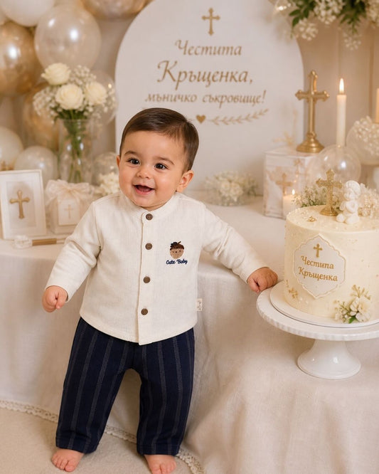 Cute Baby Smart Two-Piece Set | Shirt and Striped Trousers
