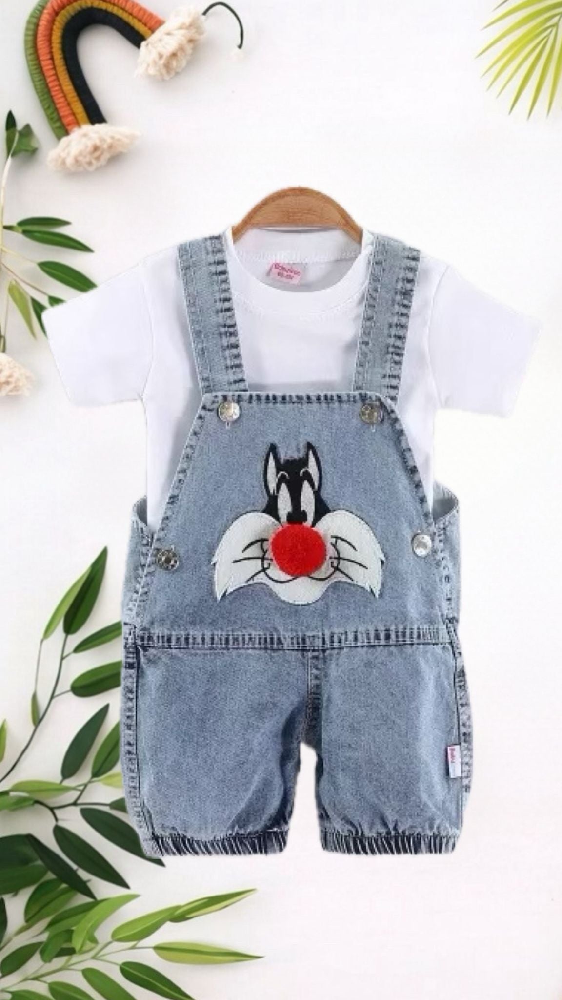 Denim Sylvester Dungaree & White Tee Set