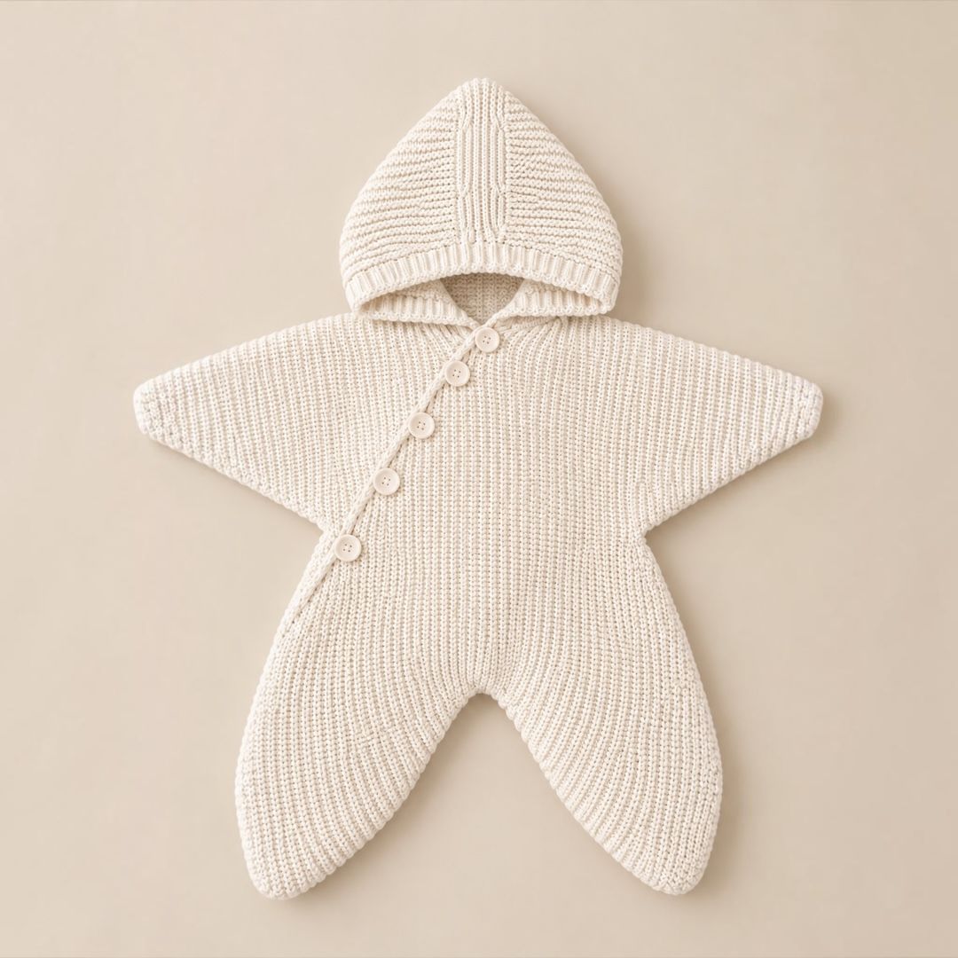 Baby Star Knit Romper - Ecru detail