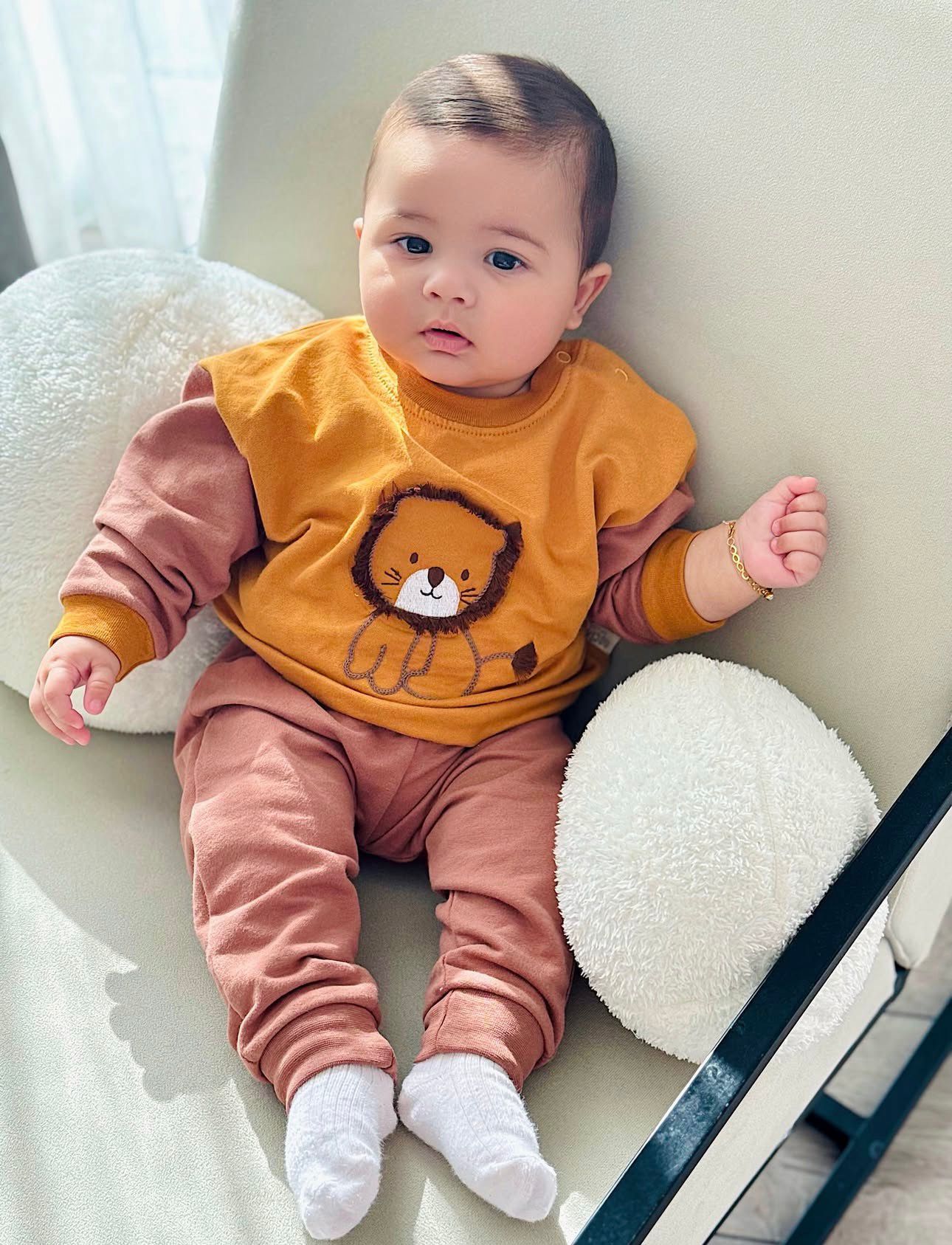 Lion Print Baby Two-Piece Set | Sweatshirt & Jogger Pants