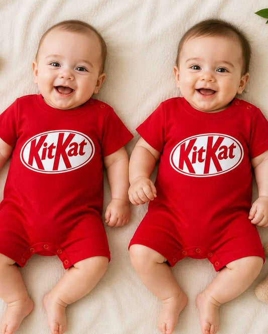 Red Logo Baby Short Sleeve Romper | Bold Print