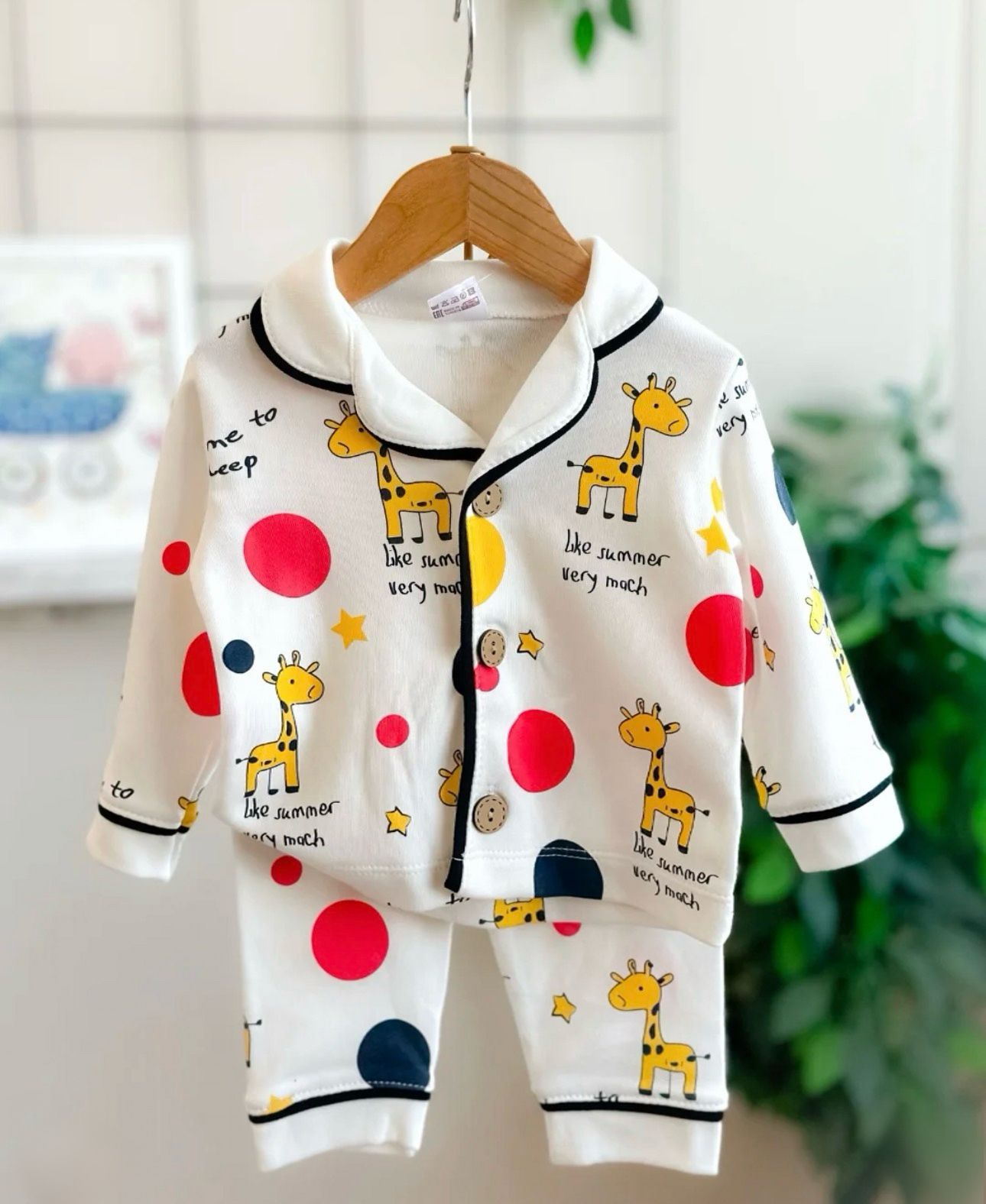 Baby-Schlafanzug-Set mit Giraffenmuster – Baumwoll-Nachtwäsche