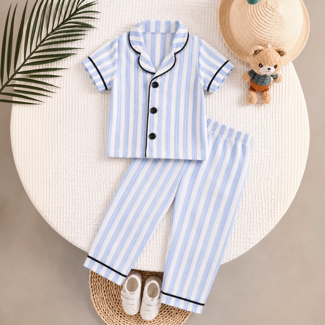 Blue Stripe Muslin Pajama Set