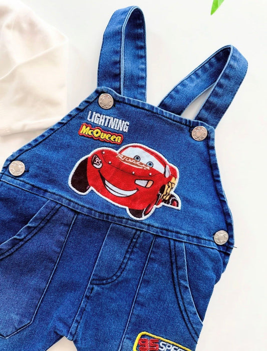 Racing Car Denim Dungaree Set for Baby Boys
