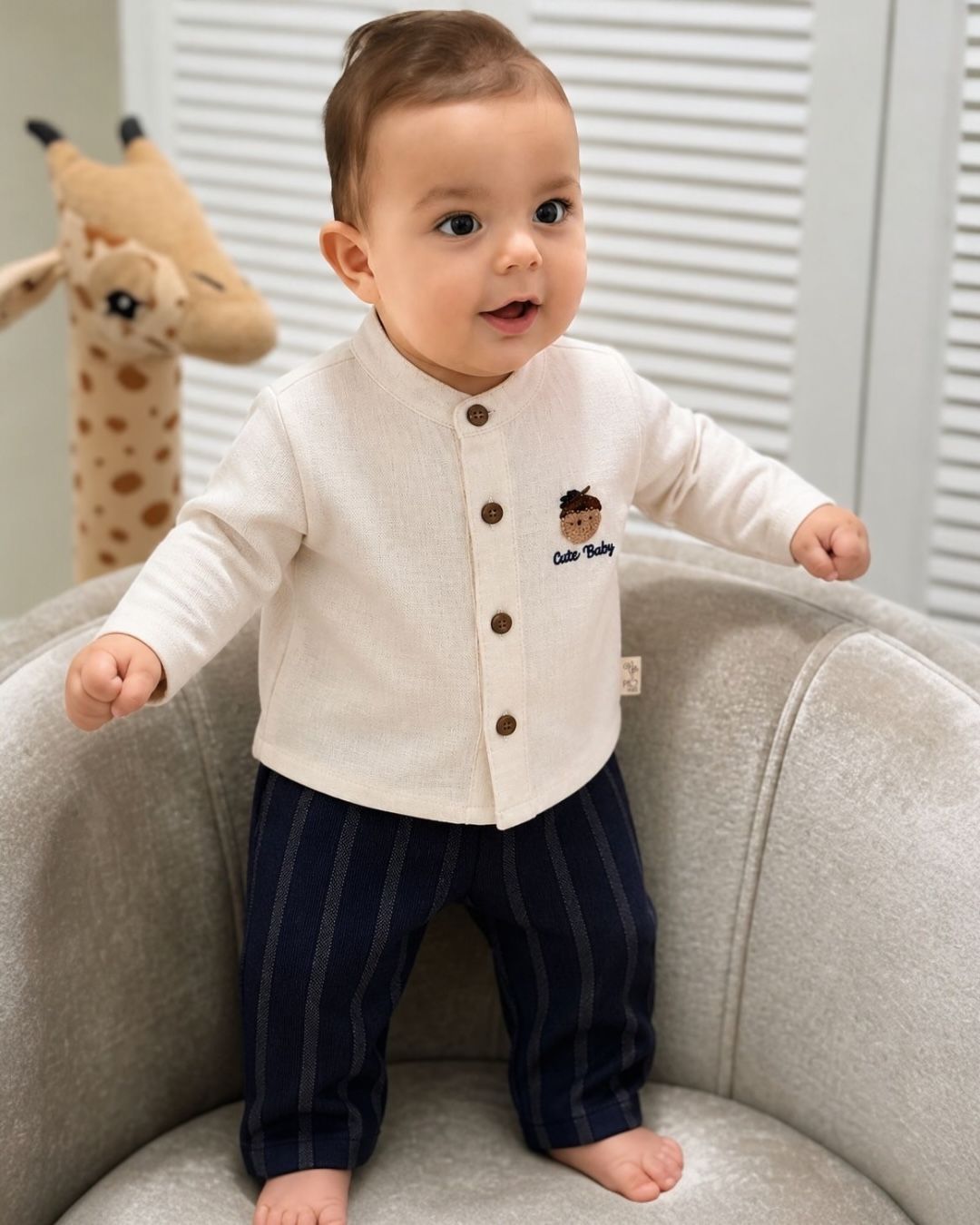 Cute Baby Smart Two-Piece Set | Shirt and Striped Trousers