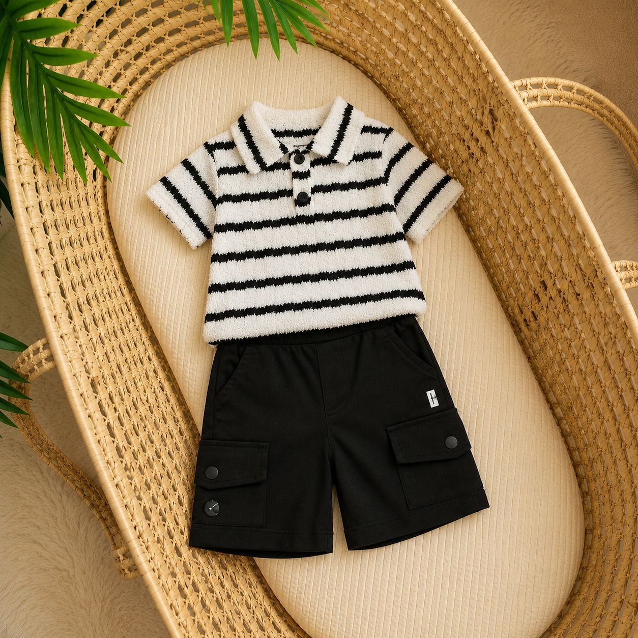 Baby Striped Polo & Cargo Shorts Set