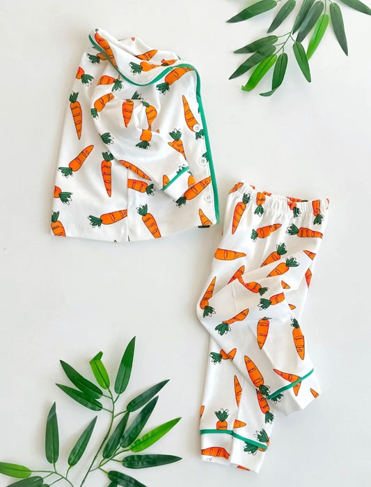 Baby Carrot Print Pajama Set with Hood