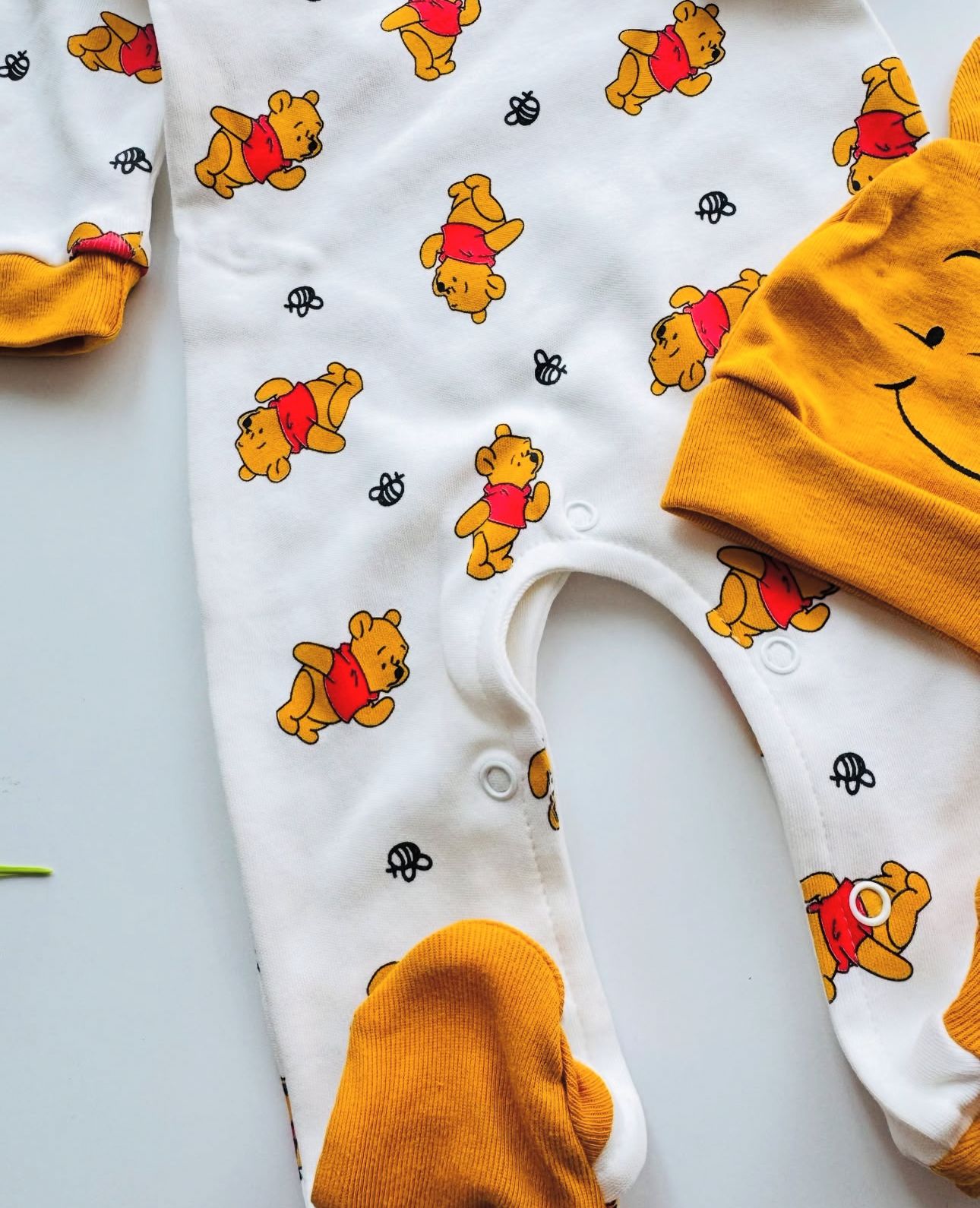Baby Bear Romper with Hat - Yellow Character Print Set