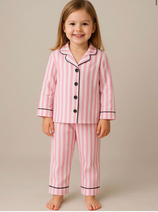 Pink Stripe Girls Pajama Set - Classic Cotton Sleepwear