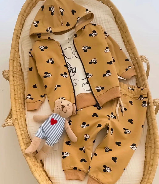 Mickey Mouse Print Baby Tracksuit Set - Mustard