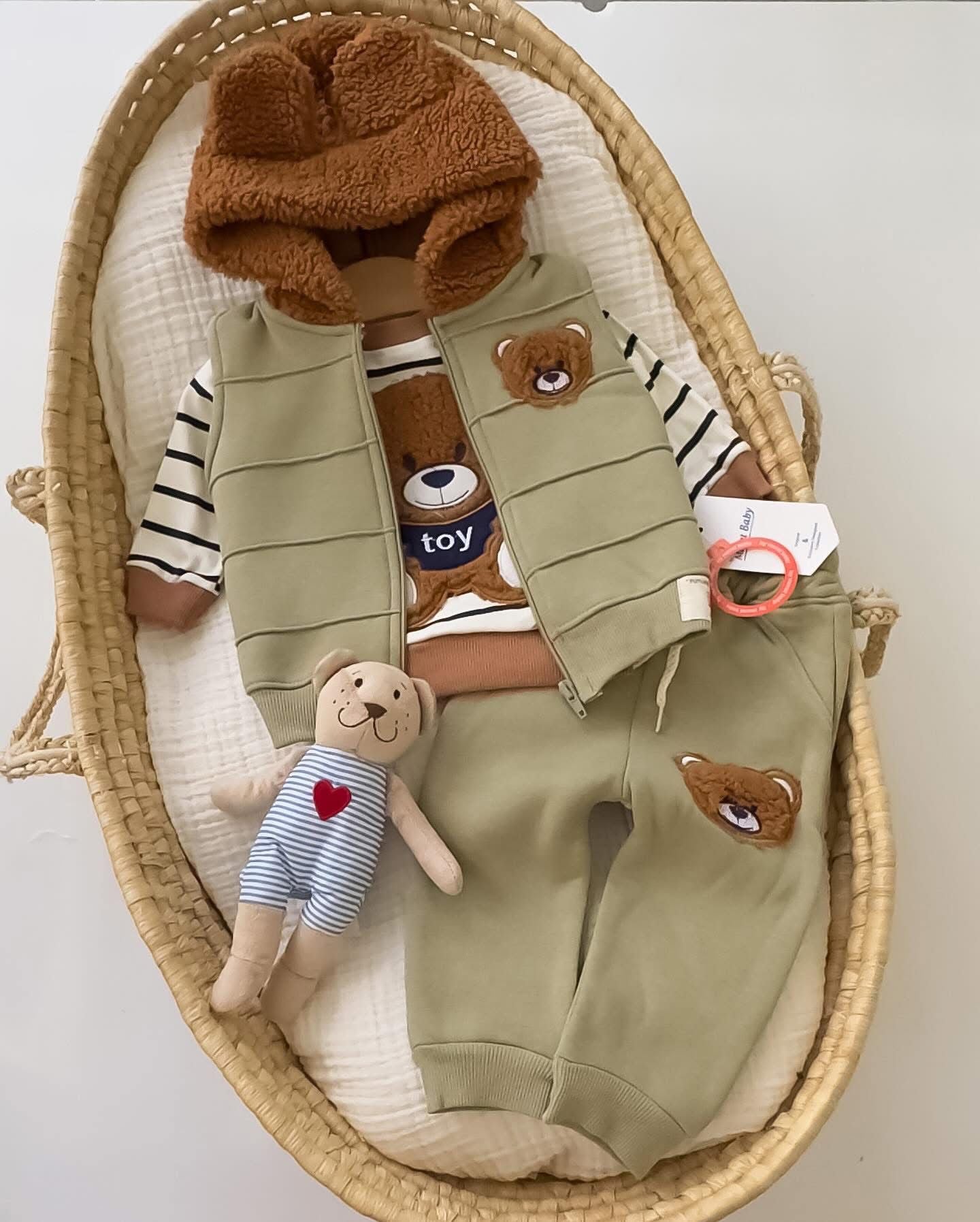 Teddy Bear Pocket Baby Tracksuit Set - Sage Green