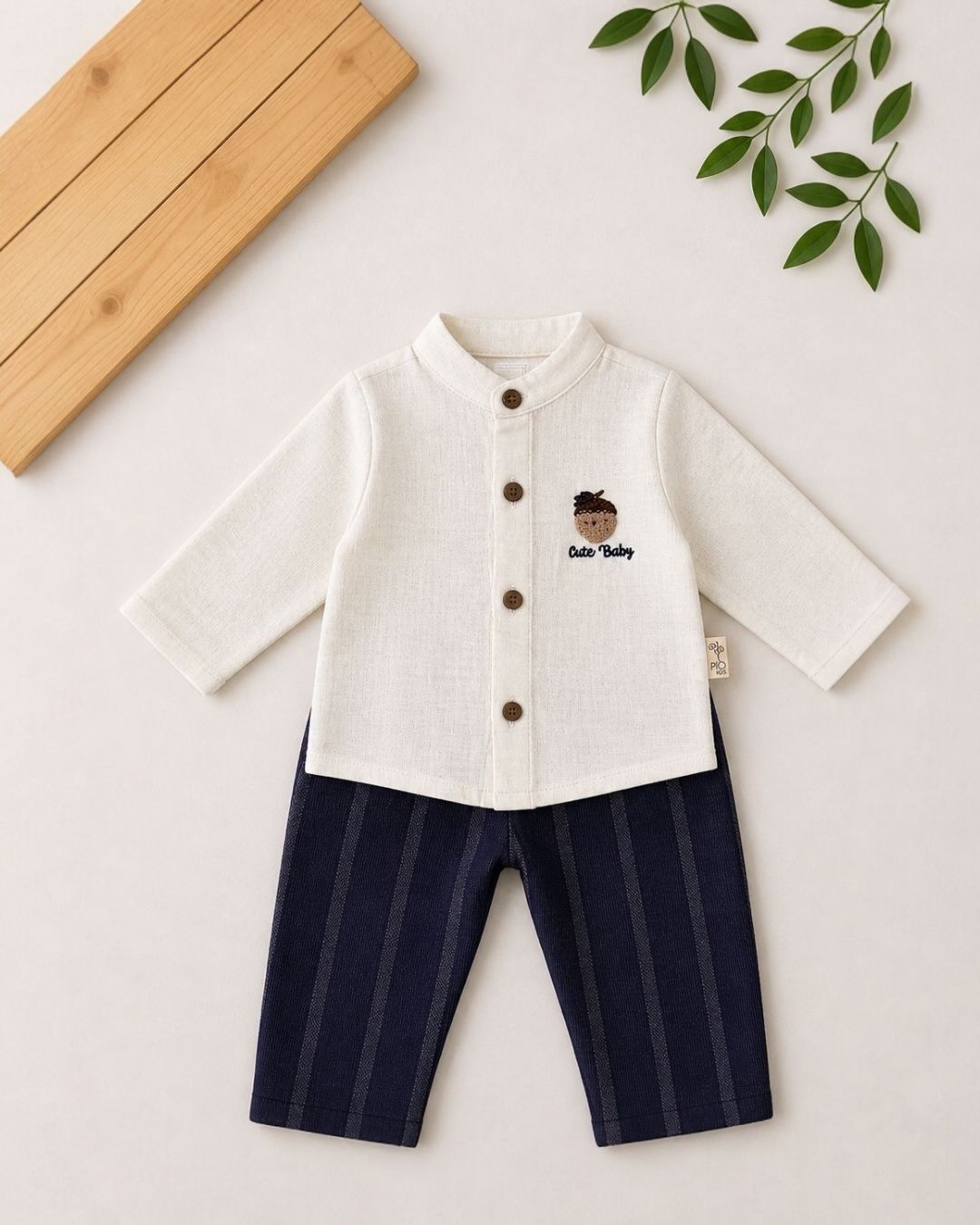 Cute Baby Smart Two-Piece Set | Shirt and Striped Trousers