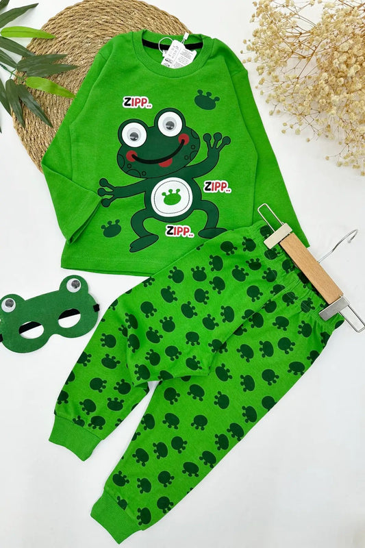 Green Frog Kids Pajama Set - Fun Cotton Sleepwear