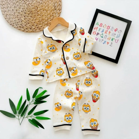 Cartoon character baby pajama set flat lay