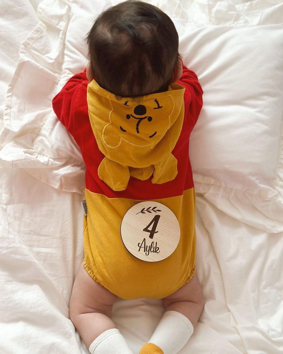 Baby Bear Hooded Romper - Red & Yellow