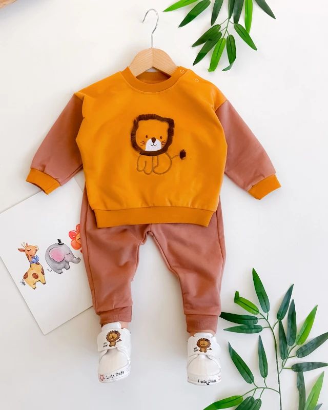 Lion Print Baby Two-Piece Set | Sweatshirt & Jogger Pants