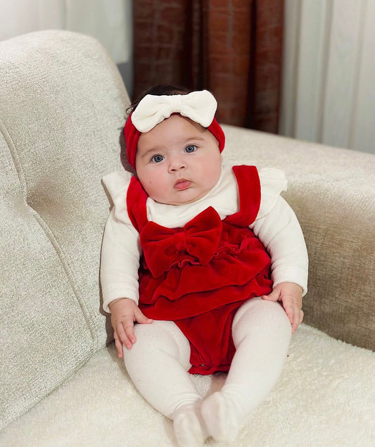 Red Ruffle Baby Dress Set with Headband - Holiday Outfit