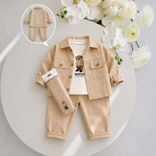 MRSH Bear 3-Piece Set flat lay with socks
