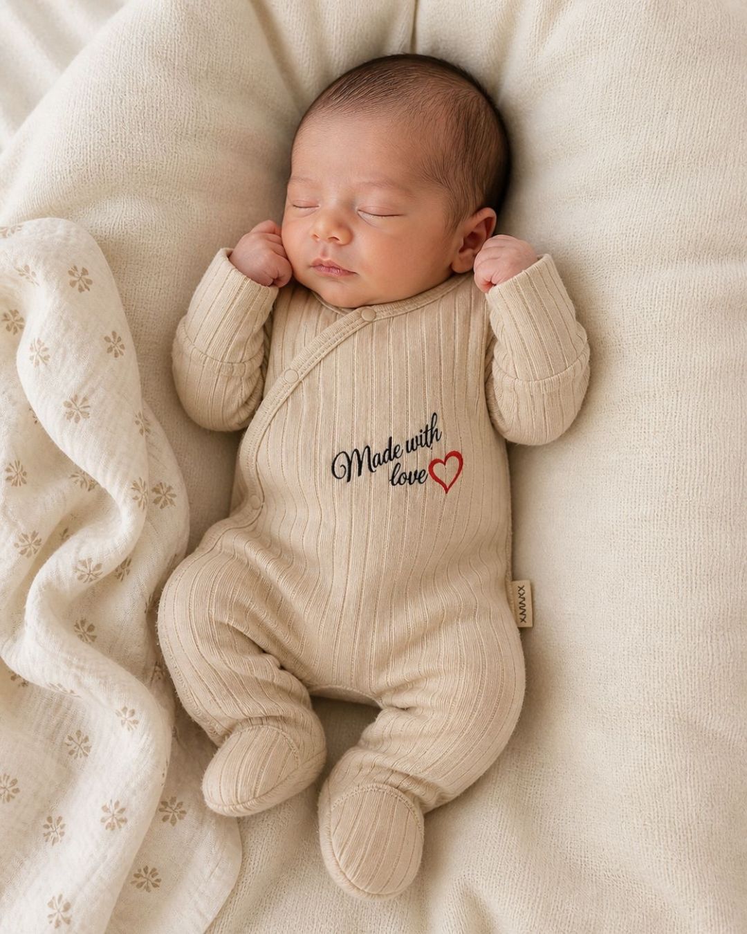 Made With Love Baby Ribbed Sleepsuit | Newborn Footie Romper