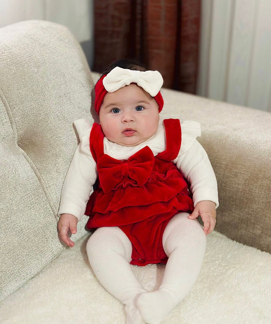 Red Ruffle Baby Dress Set with Headband - Holiday Outfit