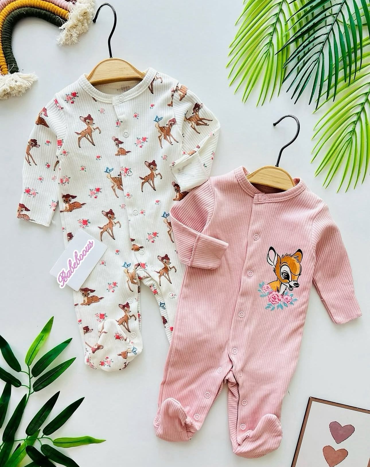 Baby Deer Romper - Footed Sleepsuit with Floral Print