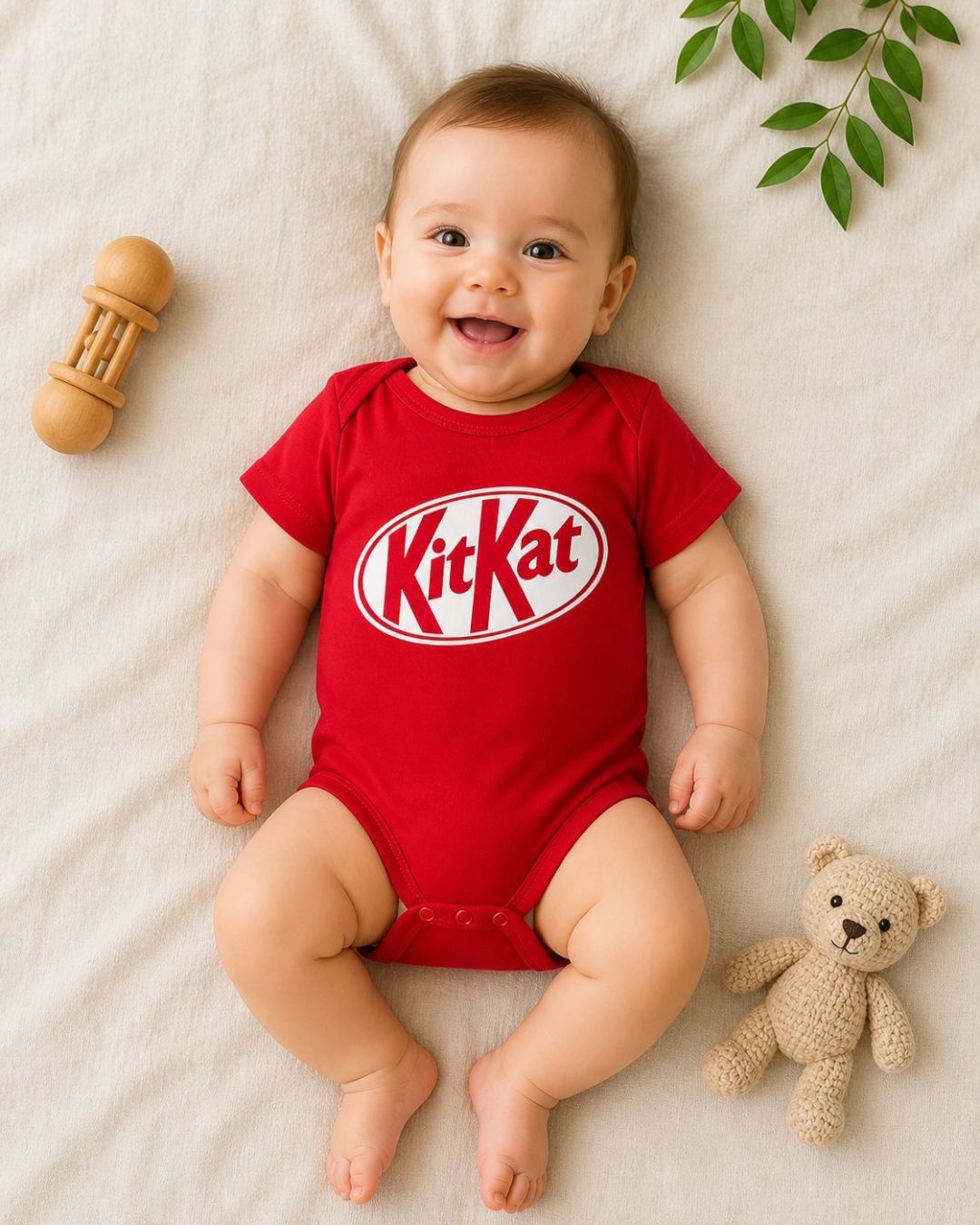 Red Logo Print Baby Short Sleeve Bodysuit | Short Sleeve Romper