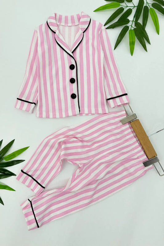 Pink Stripe Girls Pajama Set - Classic Cotton Sleepwear