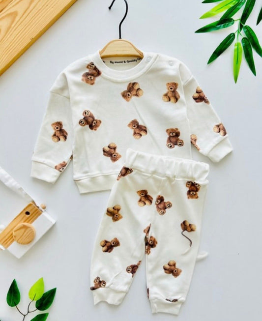 Baby Teddy Bear Pajama Set - 2 Piece Cream Cotton