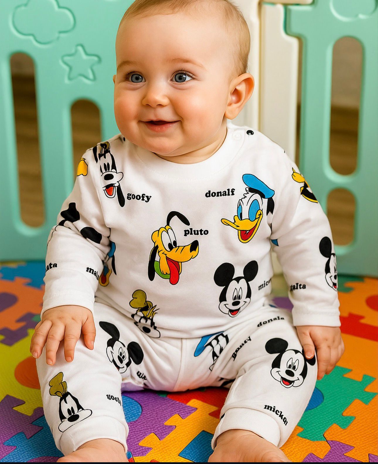 Baby Character Pajama Set - 2 Piece Cartoon Print
