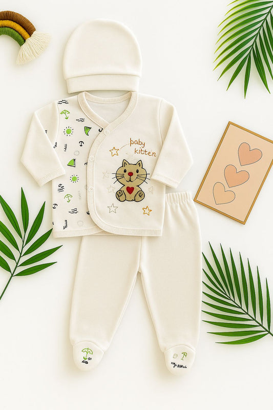 Newborn Baby Set - 5 Piece Layette with Kimono Top & Hat