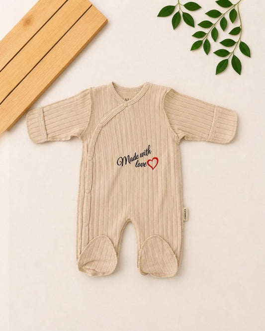 Made With Love Baby Ribbed Sleepsuit | Newborn Footie Romper