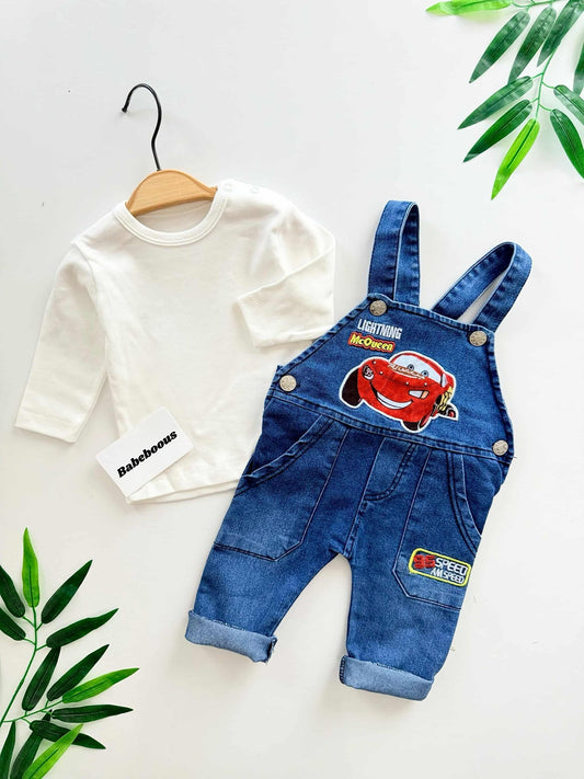 Racing Car Denim Dungaree Set for Baby Boys