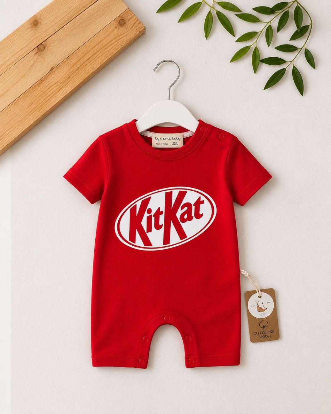 Red Logo Baby Short Sleeve Romper | Bold Print