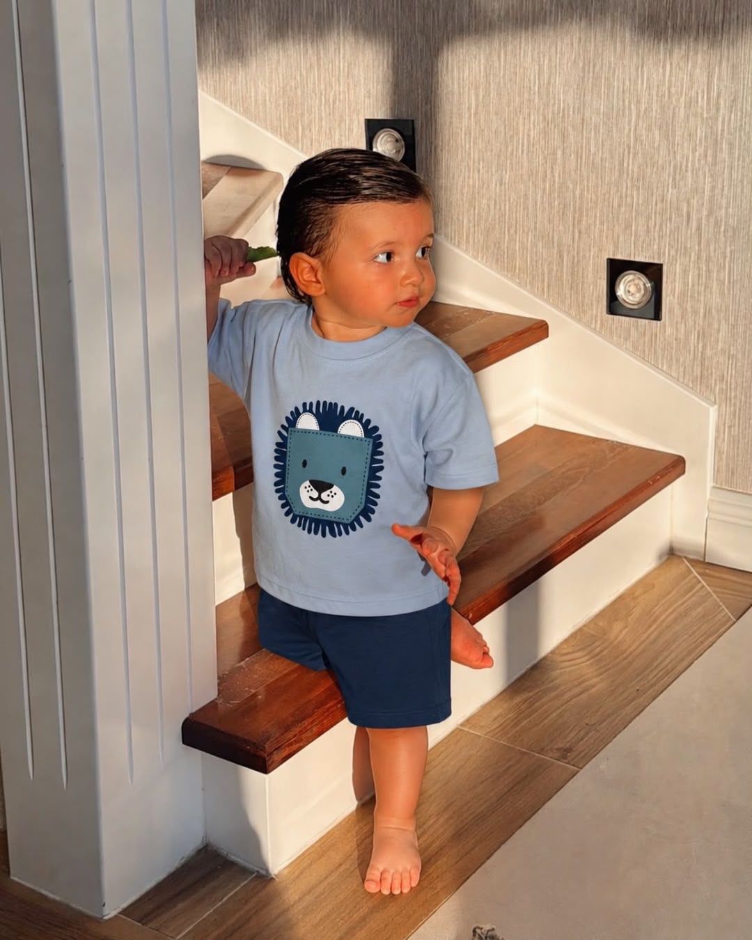 Baby Boys Lion Appliqué T-Shirt & Shorts Set – Light Blue & Navy