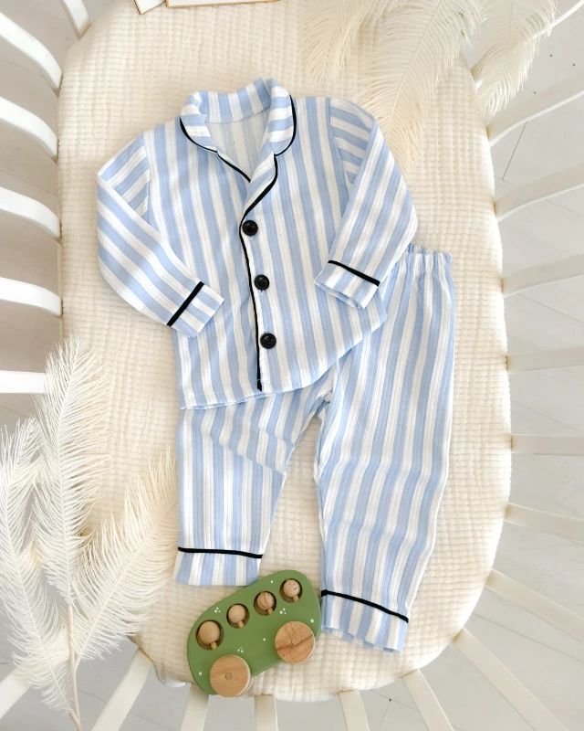 Blue Stripe Muslin Pajama Set
