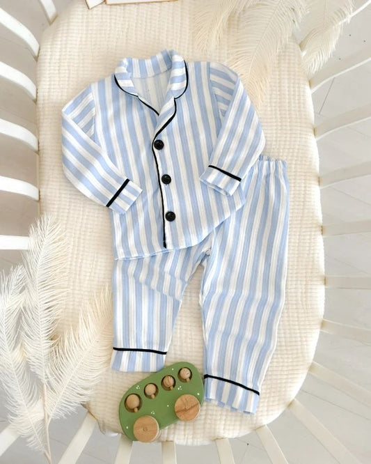 Blue Stripe Muslin Pajama Set