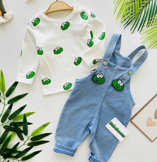 Baby Frog Overalls Set - 2 Piece Denim with Long Sleeve Top