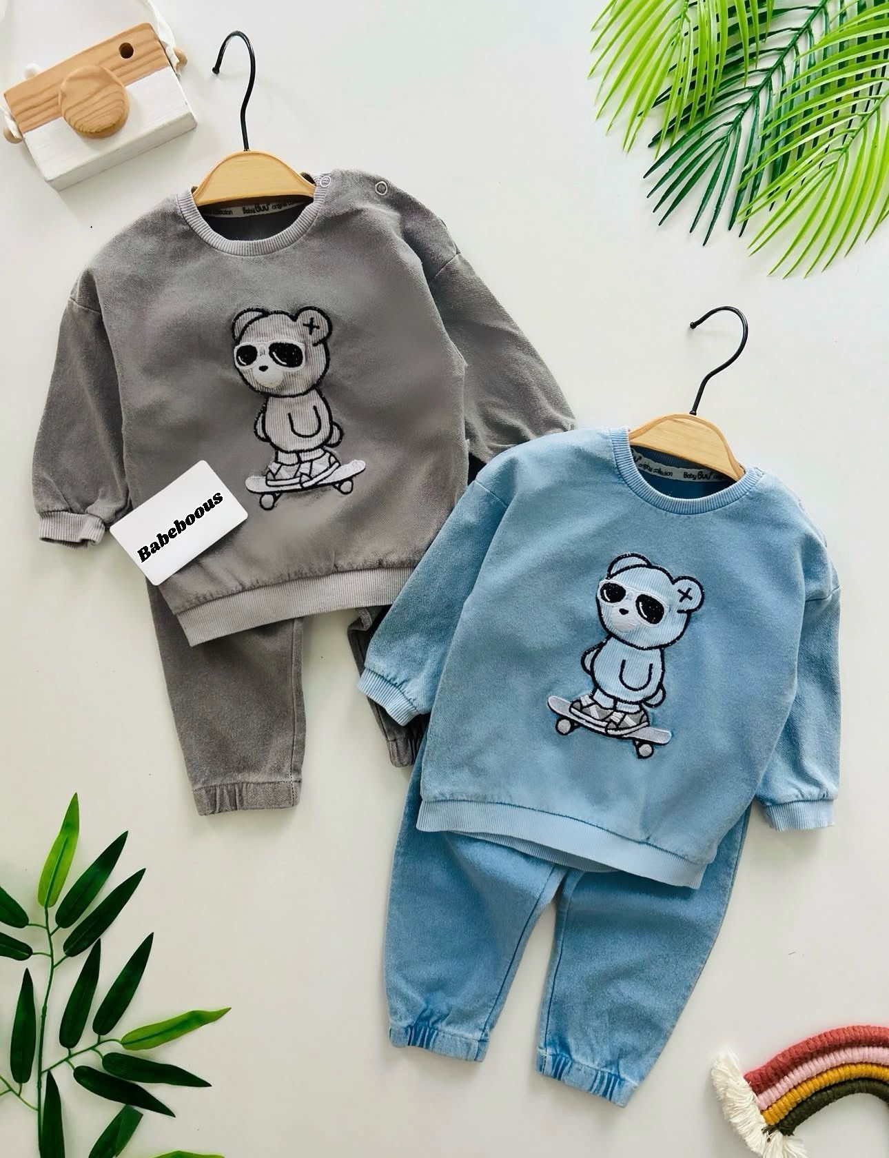 Baby Panda Skateboard Velvet Tracksuit Set