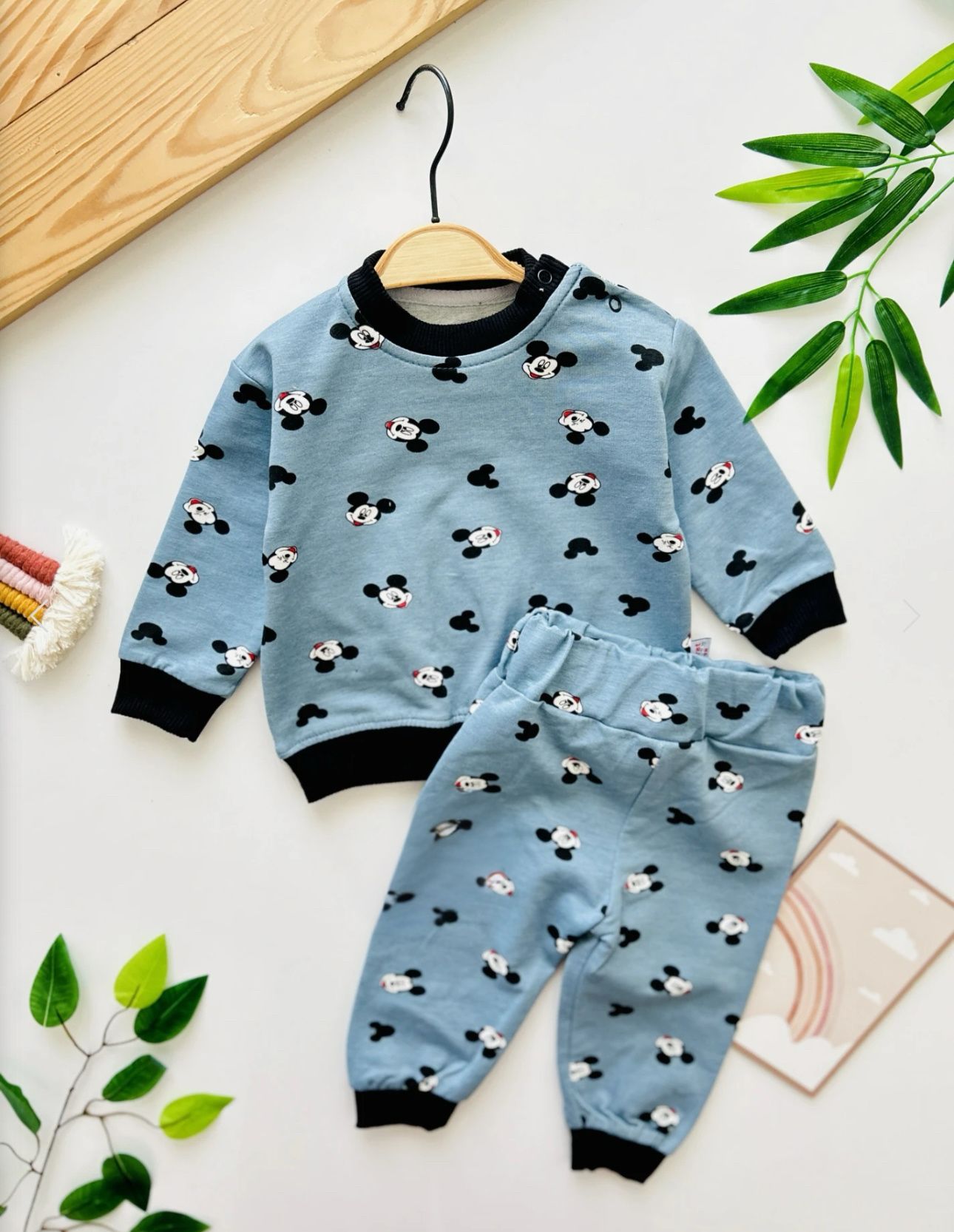 Cartoon Mouse Pajama Set - Light Blue