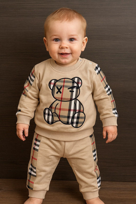 Plaid Bear Baby Set - Sweatshirt & Pants