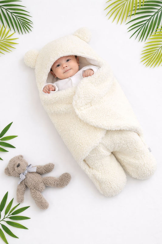 Baby Bear Plush Romper with Hood - Ultra Soft Winter Outfit