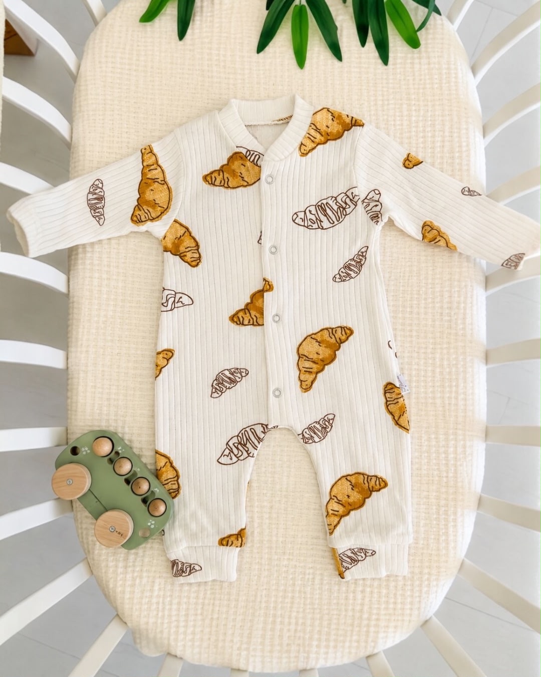 Croissant Print Ribbed Baby Romper