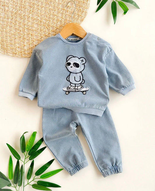 Baby Panda Skateboard Velvet Tracksuit Set