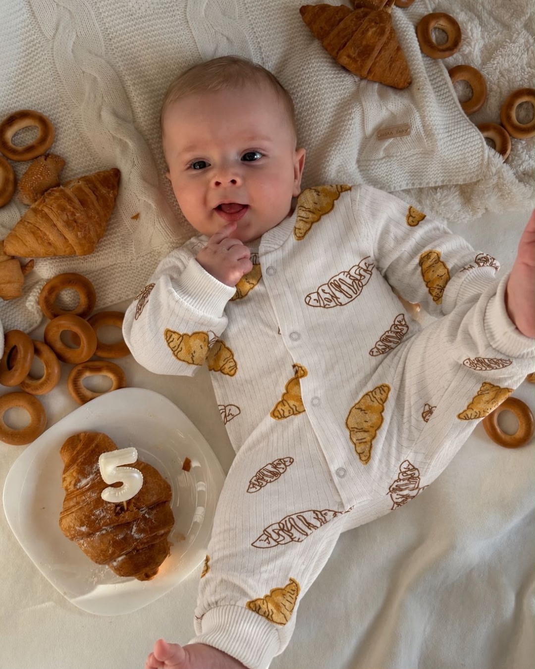 Croissant Print Ribbed Baby Romper