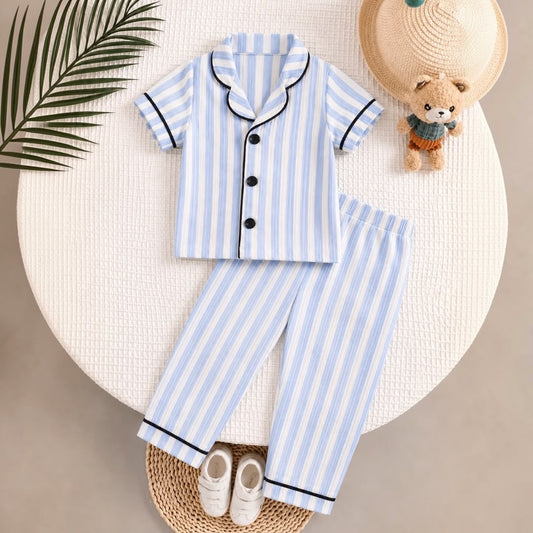 Blue Stripe Muslin Pajama Set