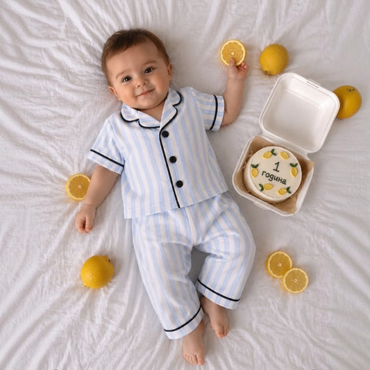 Blue Stripe Muslin Pajama Set