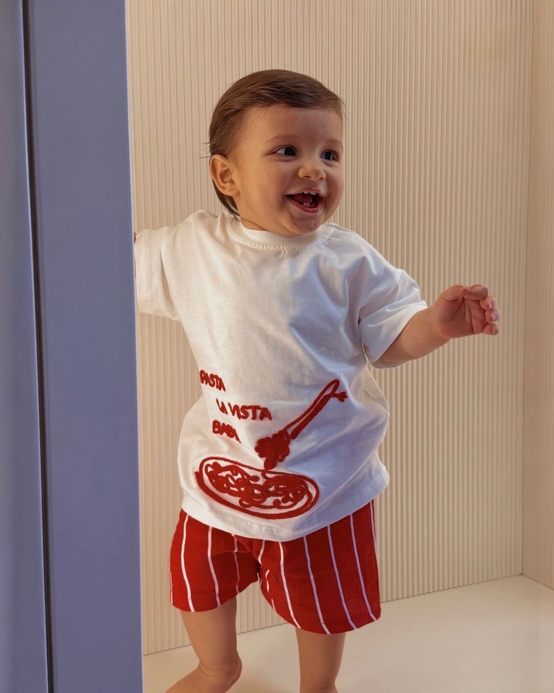 Pasta La Vista Baby! – Graphic Tee & Striped Shorts Set