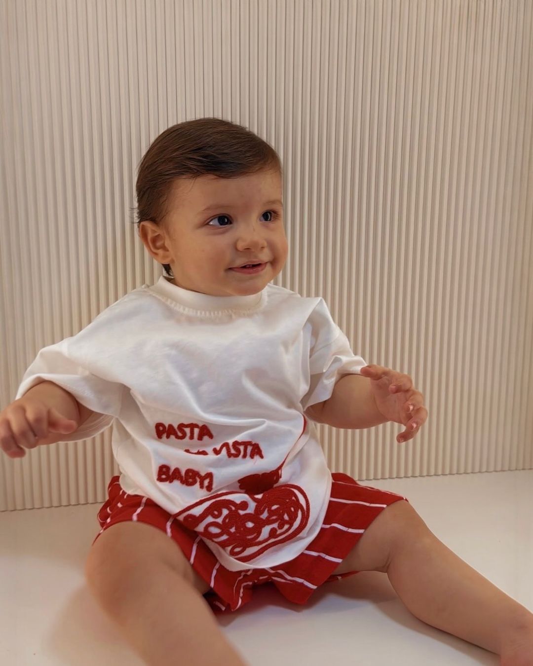 Pasta La Vista Baby! – Graphic Tee & Striped Shorts Set